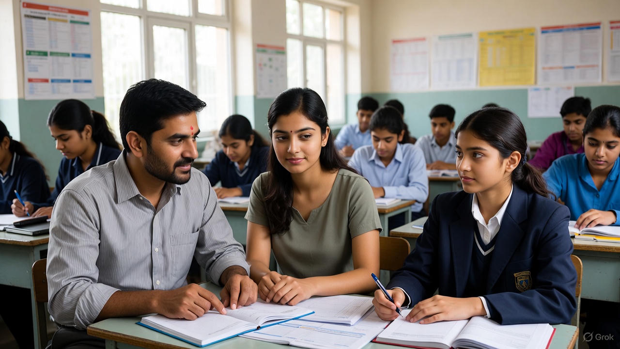 Teacher giving personal attention to a student at TOPPER’S coaching institute to support individual learning needs